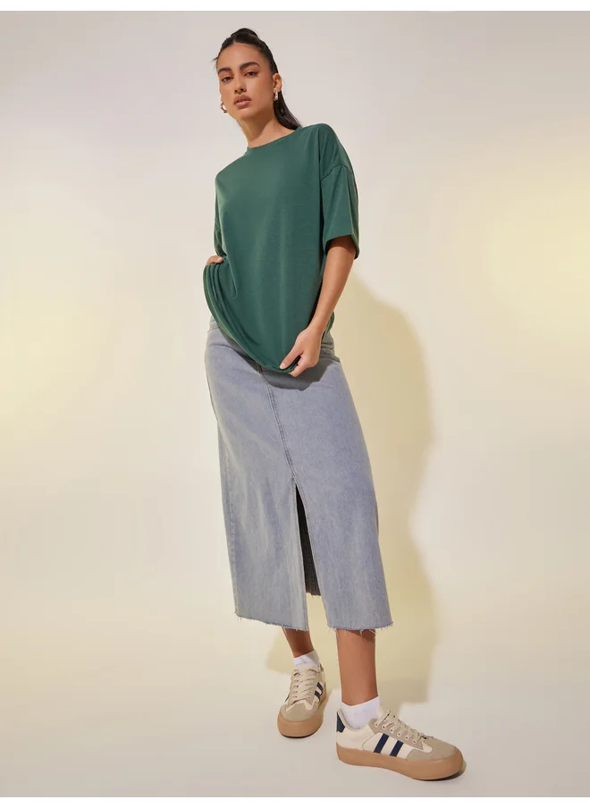 تايك تو Take Two Slogan Print Round Neck T-Shirt