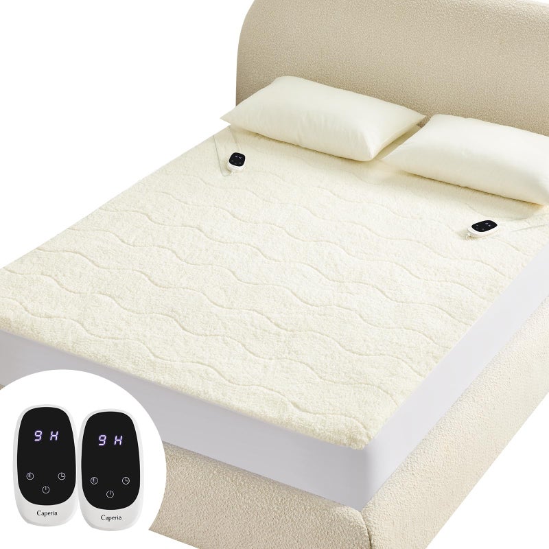 Caperia Heated Mattress Pad Queen, Electric Mattress Pad with 9 Heat Settings, Memory Function, Fast Heating, 1-12 Hours Auto Off, Deep Pocket, Machine Washable, 60"x 80", White - Image 1