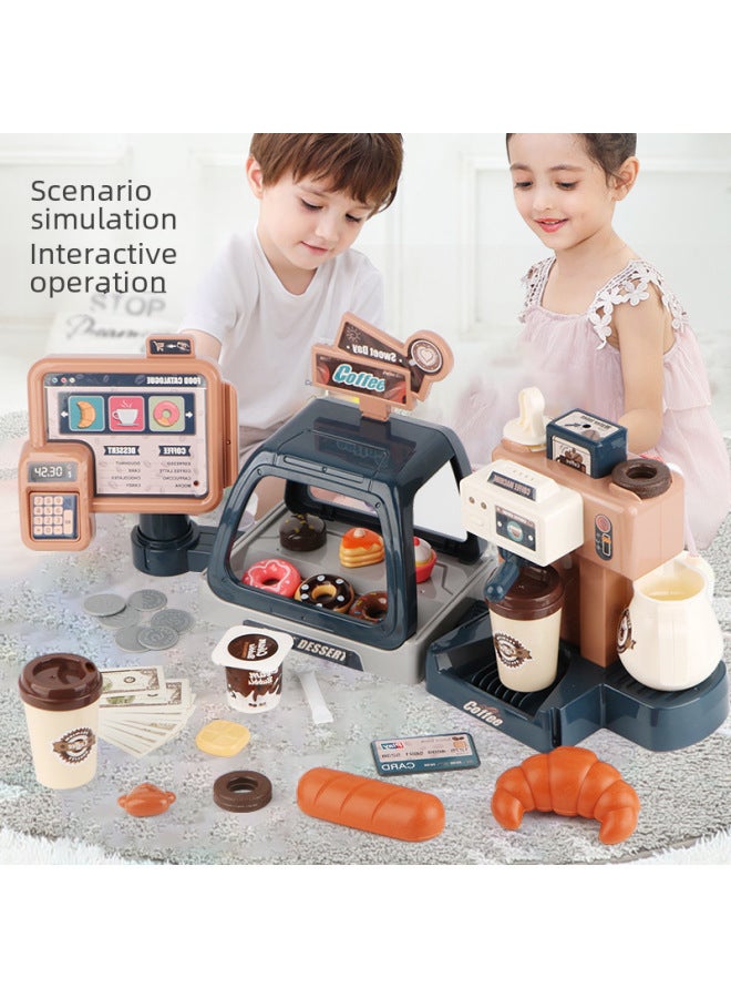 Children Play House Simulation Sound And Light Water Coffee Machine Candy Ice Cream Supermarket Shopping Cashier Toy-Color:Coffee Machine Three-in-one Combination (blue And Green) 668-94  - Image 4