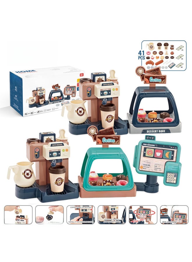 Children Play House Simulation Sound And Light Water Coffee Machine Candy Ice Cream Supermarket Shopping Cashier Toy-Color:Coffee Machine Three-in-one Combination (blue And Green) 668-94  - Image 2