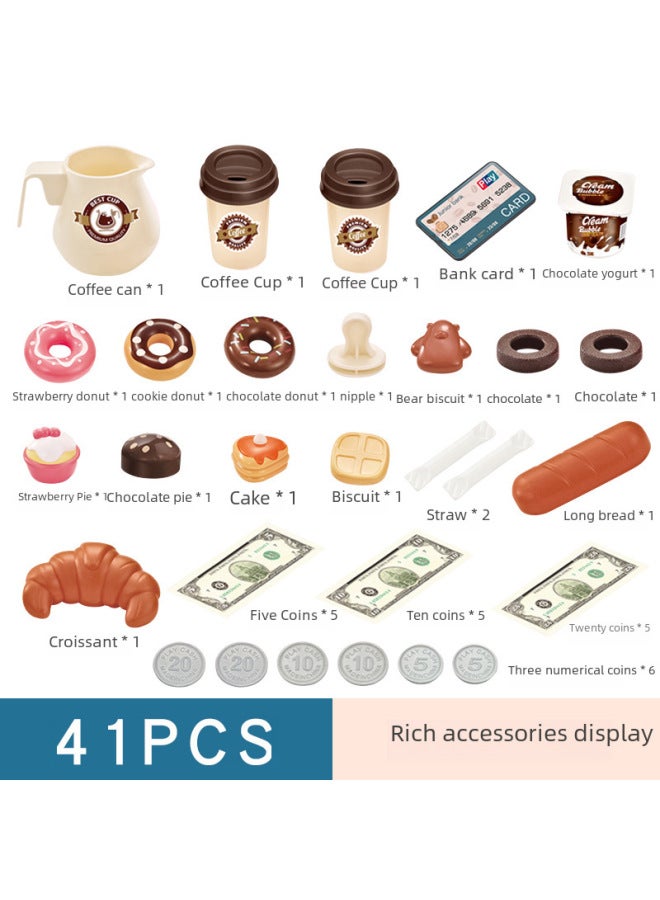 Children Play House Simulation Sound And Light Water Coffee Machine Candy Ice Cream Supermarket Shopping Cashier Toy-Color:Coffee Machine Three-in-one Combination (blue And Green) 668-94  - Image 5