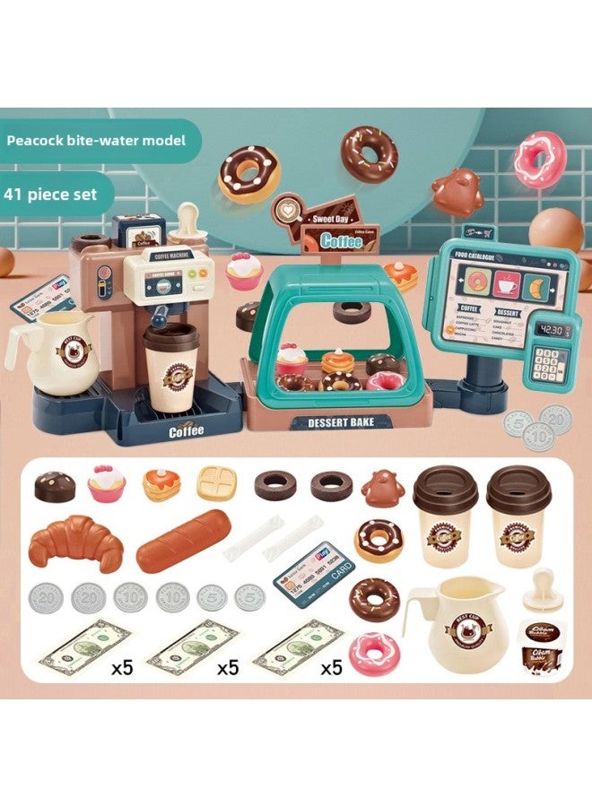 Children Play House Simulation Sound And Light Water Coffee Machine Candy Ice Cream Supermarket Shopping Cashier Toy-Color:Coffee Machine Three-in-one Combination (blue And Green) 668-94  - Image 1
