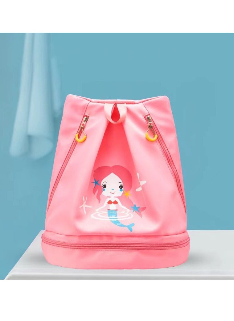 Y&D Children Swimming Backpack for Kids Dry and Wet Separation Waterproof Storage Bag Portable Drawstring Backpack for Gym Sports Beach Pool Gear Bag (Pink-Littel Girl)  - Image 1
