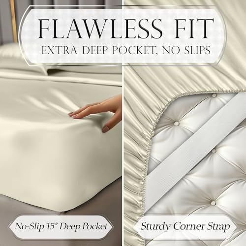 DECOLURE Satin Bed Sheets - 4 Piece Luxury Silky King Size Bedding Set - Softer Than Silk, Wrinkle-Free with 15” Deep Pocket Fitted Sheet, Perfect for Hair & Skin, Gifts for Women (Taupe) - Image 5