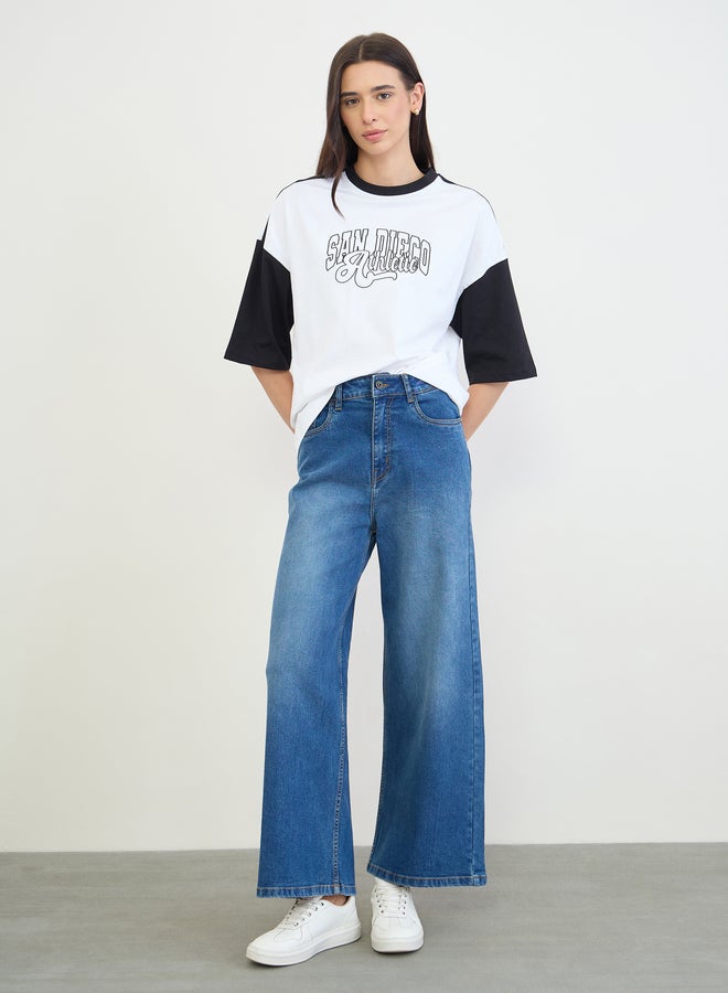 Styli High Rise Wide Leg Washed Jeans - Image 1
