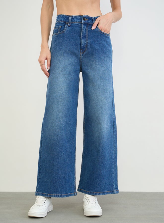 Styli High Rise Wide Leg Washed Jeans - Image 2