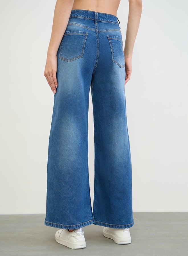 Styli High Rise Wide Leg Washed Jeans - Image 4
