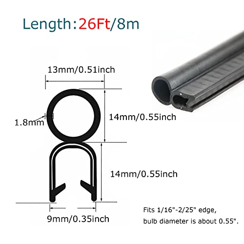 Tintvent Car Door Rubber Seal Strip with Top Bulb(26Ft), Automotive Weather Stripping Soundproofing Edge Guard Trim for Cars, Trucks, Boats, and Home Applications - Image 2