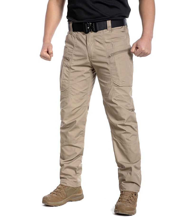 CARWORNIC Men's Rip-Stop Tactical Pants Lightweight Water Resistant Utility Work Pants Stretch EDC Uniform Military Cargo Pants for Outdoor Hiking Casual Construction Khaki - Image 2