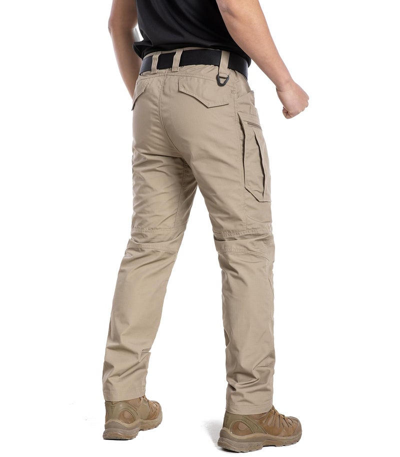 CARWORNIC Men's Rip-Stop Tactical Pants Lightweight Water Resistant Utility Work Pants Stretch EDC Uniform Military Cargo Pants for Outdoor Hiking Casual Construction Khaki - Image 3