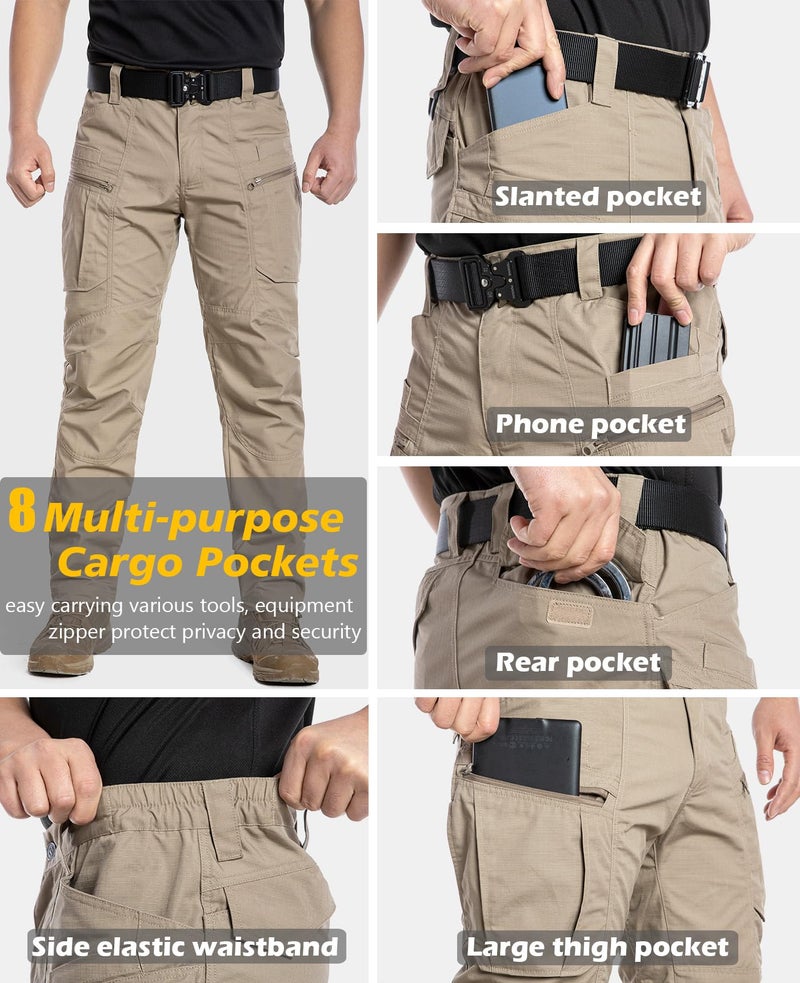 CARWORNIC Men's Rip-Stop Tactical Pants Lightweight Water Resistant Utility Work Pants Stretch EDC Uniform Military Cargo Pants for Outdoor Hiking Casual Construction Khaki - Image 4