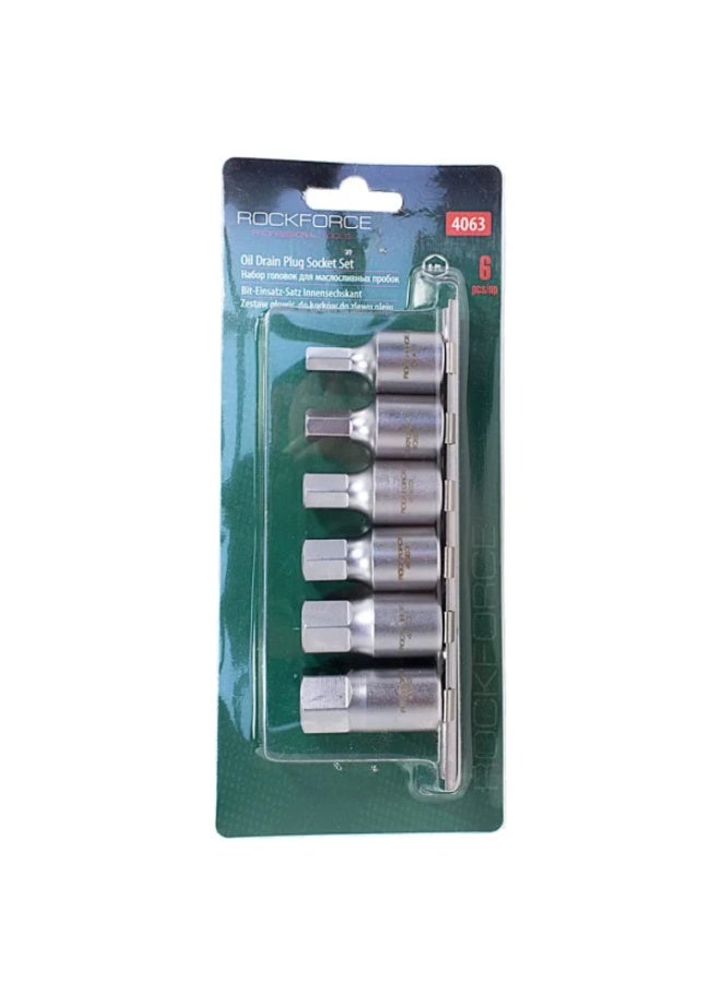 ROCKFORCE Socket set 6 point, 1/2" for oil drain plugs, 6pcs (8,10,12,14,17,19mm) - Image 1