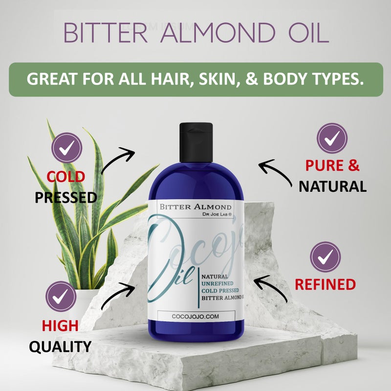 Dr Joe Lab Bitter Almond Oil - 8 oz Pure, Cold Pressed, Non-GMO, Vegan, Extra Virgin, All Natural, Perfect for Body, Hair, Skin, Nails, Facial Hair, Lashes, Eyebrows - Packaging May Vary - Image 2