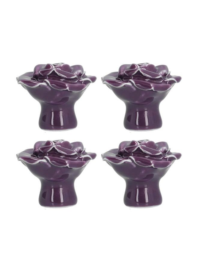 Thoraya 4 Set Rose Shaped Handle Modern Ceramic Cabinet Knob for Home Living Room BedroomPurple  - Image 3
