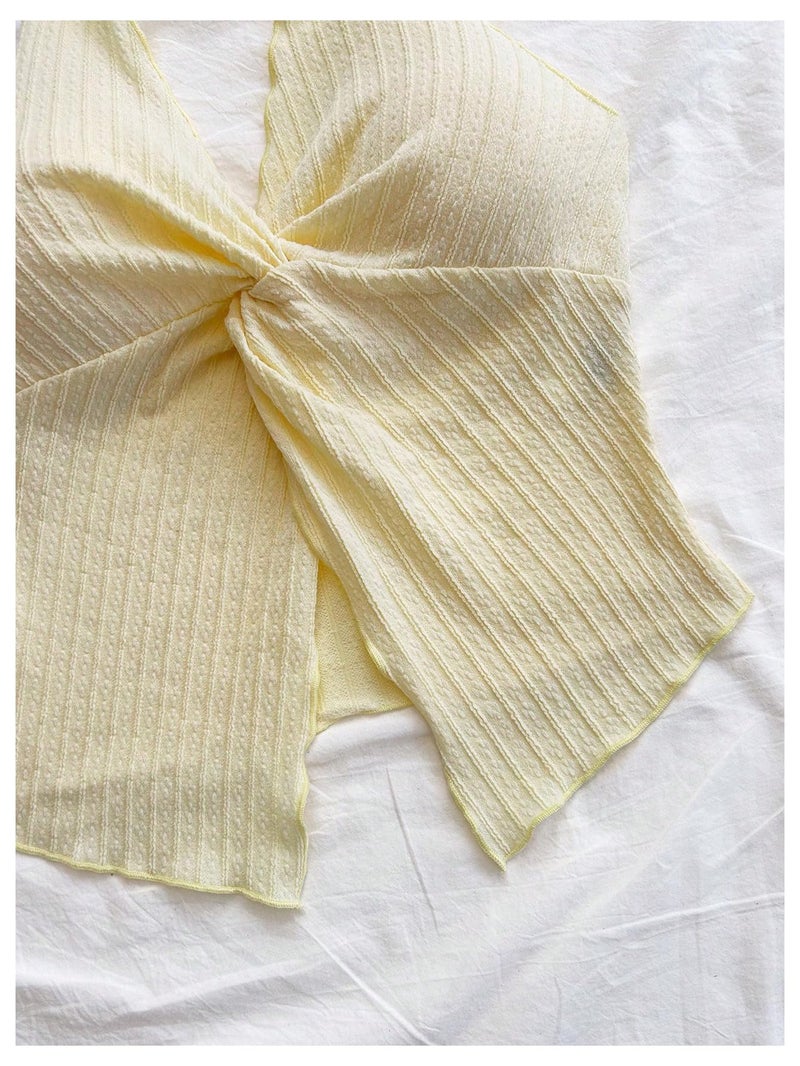 MakeMeChic Women's Backless Halter Tank Top Twist Sexy Cute Summer Going Out Tops Yellow Medium - Image 5