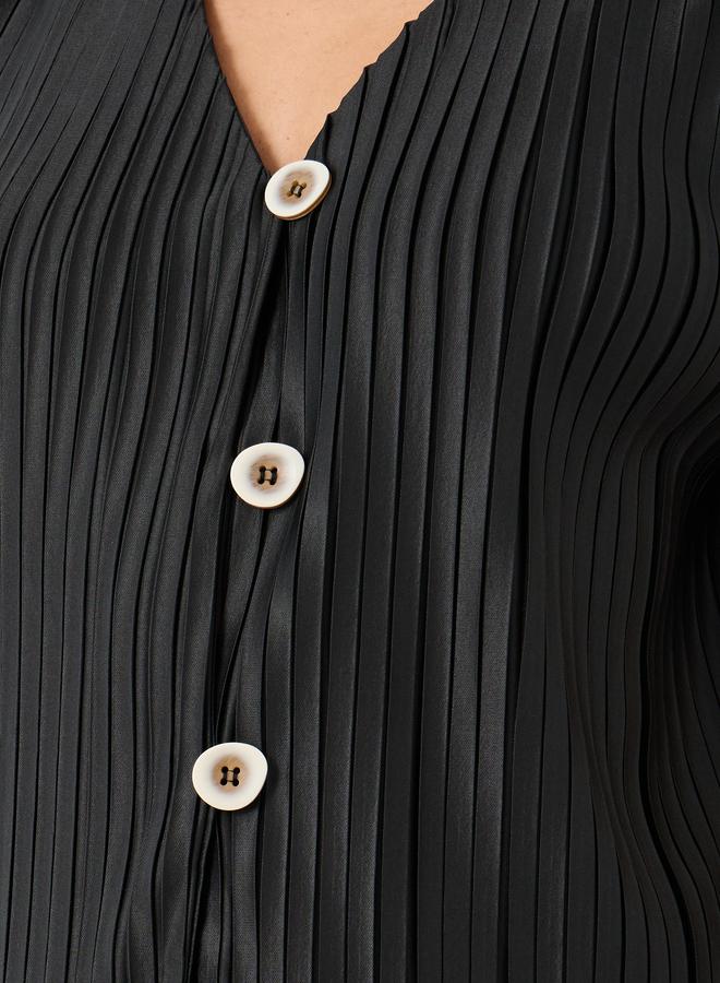 Styli Styli Pleated V-Neck Buttoned Waistcoat  - Image 3