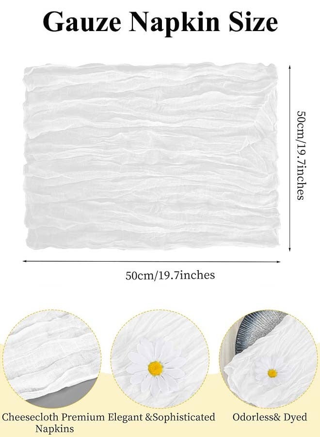 YIM-VIBEHAUS 6 Pieces Cloth Napkins, 20x20 Inch Gauze Napkins, Soft Boho Table Napkins Rustic Wrinkled CheeseCloth Napkins for Wedding Party, Reception, Bridal Shower, Table Decor (White) - Image 2