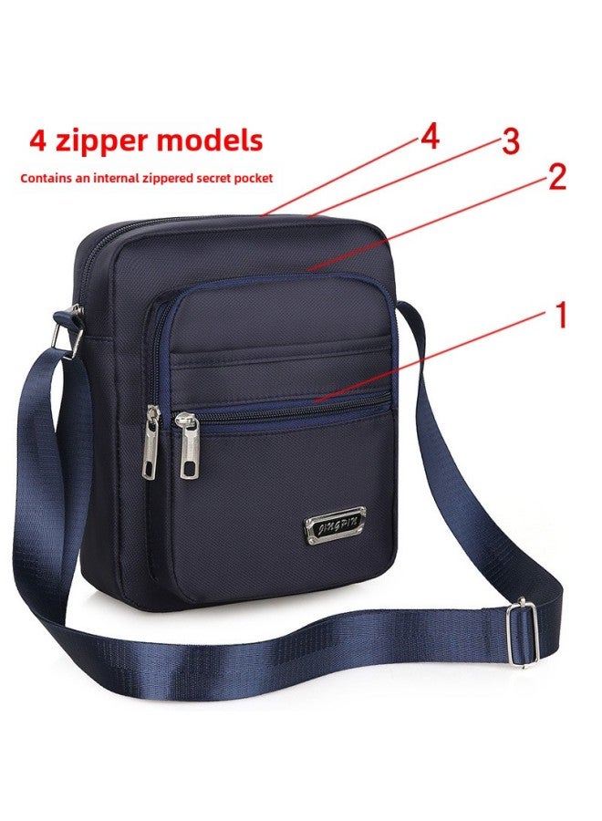 Japanese And Korean Waterproof Shoulder Messenger Bag OxFord Cloth Bag Men's Bag Men's And Women's Business Bag Wallet-Color:Ordinary Version [four-layer Zipper] Blue  - Image 1