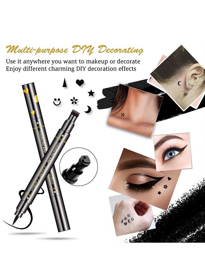 LOKFAR 6 Pcs Double-headed Liquid Eyeliner Stamp Pen Set, Eye Liners for Women Waterproof Eyeliner Pencil Black Eye-liner Stencils Long-Lasting Tattoo Makeup-Triangle, Star, Moon, Heart, Flower, Smile - Image 3