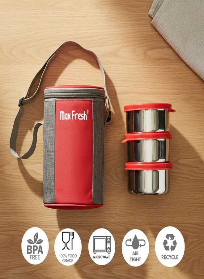 Maxfresh Stainless Steel Tiffano 3Pcs Lunch Box with Pouch Bag for School and Office - Image 4