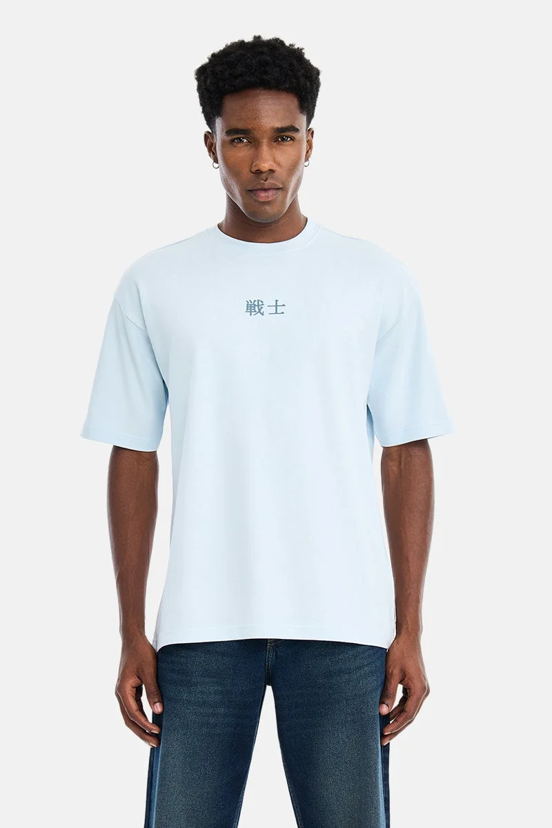 Light Blue Graphic Half Sleeve Oversized Streetwear T-Shirt