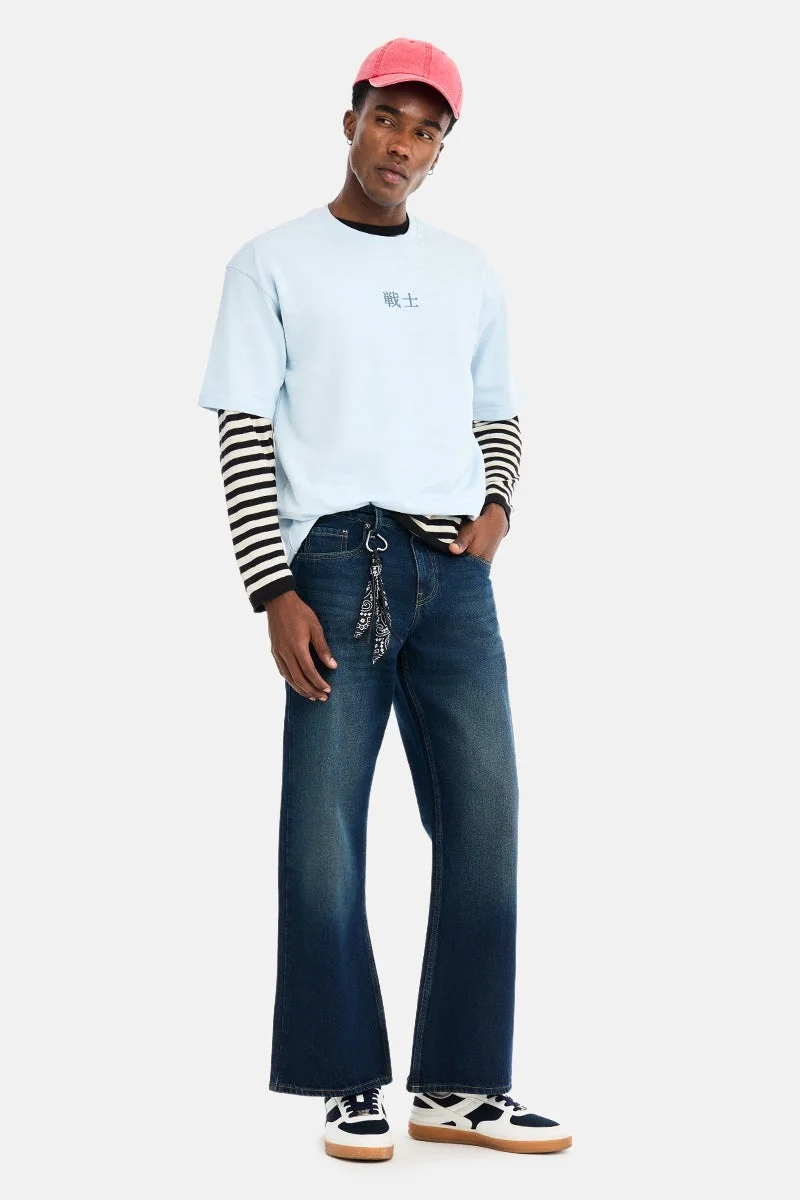 SNITCH Light Blue Graphic Half Sleeve Oversized Streetwear T-Shirt