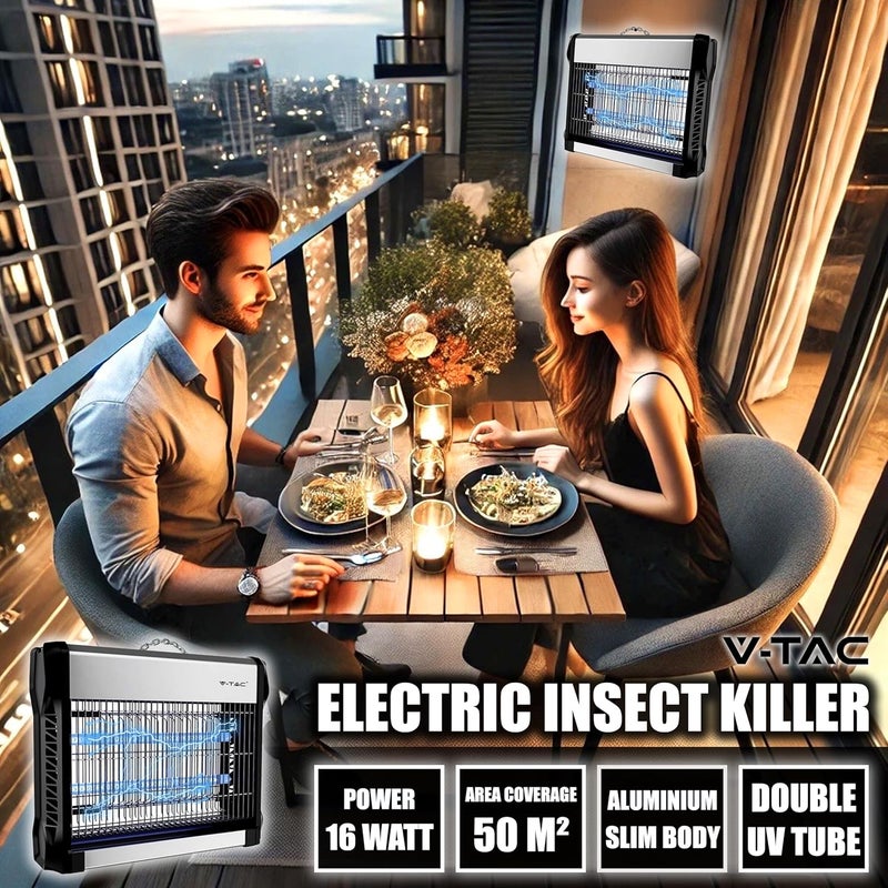 V-TAC Electric Mosquito Lamp 16W with Action Area of 50 m2 - Slim Design - Mosquito Net with UV Blue LED Tube for Indoor and Outdoor Use - Electric Mosquito and Insect Trap - Image 3