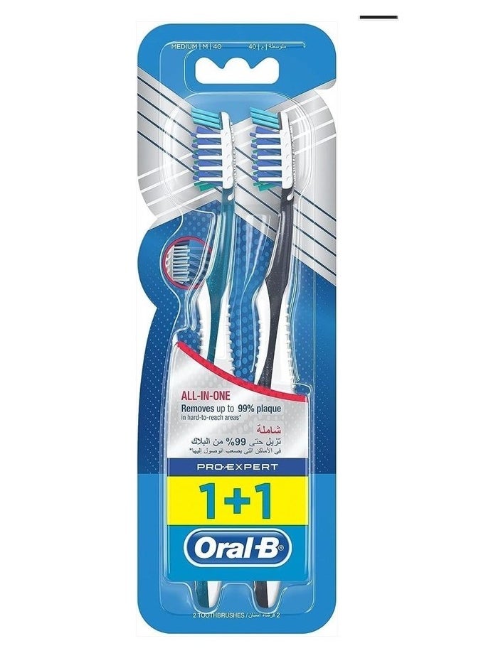 Oral-B Oral-B Pro-Expert All-In-One, Medium Manual Toothbrush, Pack of 2 - Multi-Colored  - Image 1