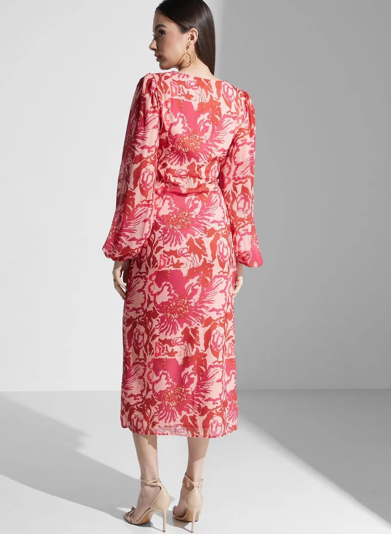 PRETTY LAVISH Floral Printed Balloon Sleeve Dress