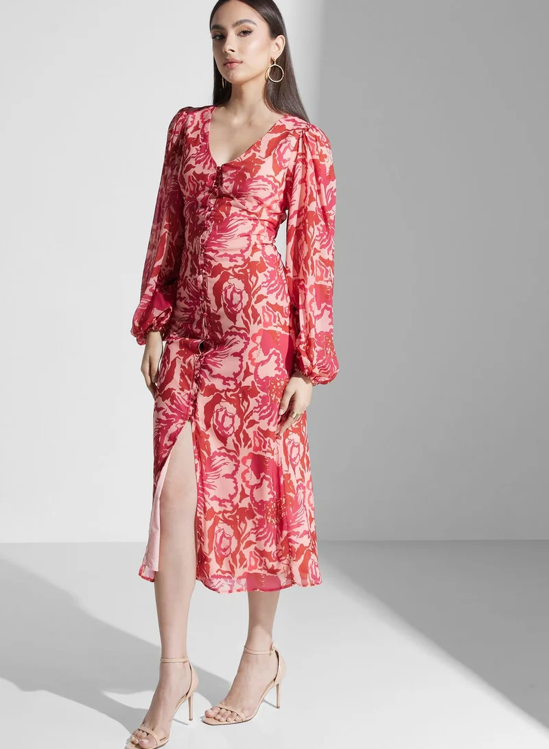 PRETTY LAVISH Floral Printed Balloon Sleeve Dress