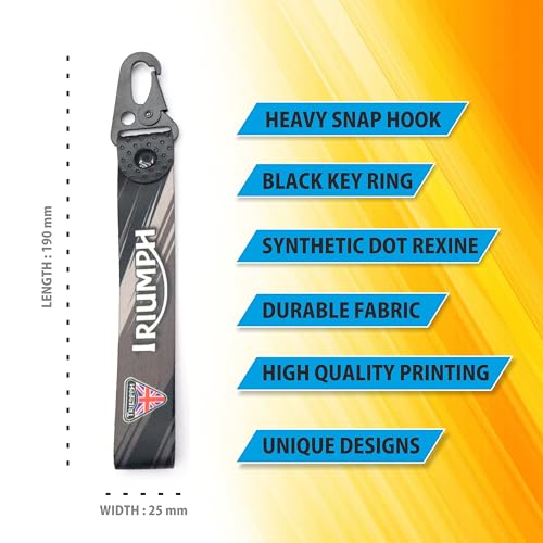 ERODIAN Polyester Lanyard Triumph Keychain | 25Mm Racing Tag Keychain Sling Snap Hook Holder| Wrist Band Key Ring Compatible For All Bikes, Cars - Black Color (Pack Of 2) - Image 5