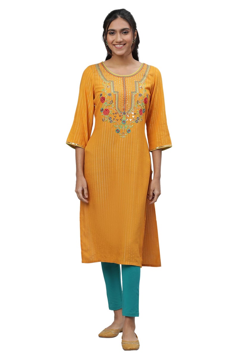 Aurelia Women's Yellow Embroodered Festive Kurta - Image 1