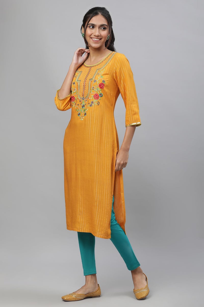Aurelia Women's Yellow Embroodered Festive Kurta - Image 2