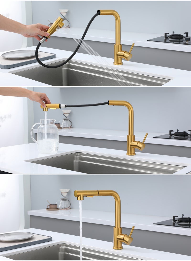 NANAO Kitchen Faucet, 304 Stainless Steel Pull Down Faucet for Kitchen Sink, PVD Gold - Image 4