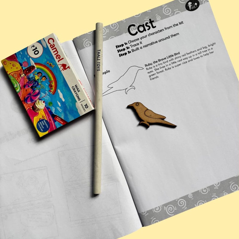 Taali Story Boarding Kit - Story Writing | 10 Character Stencils/Workbook/Crayons/Paper Pencil|Premium Educational Art and Creative Storytelling Tool for Kids|Ideal for Home, Classroom, and Group Play - Image 4