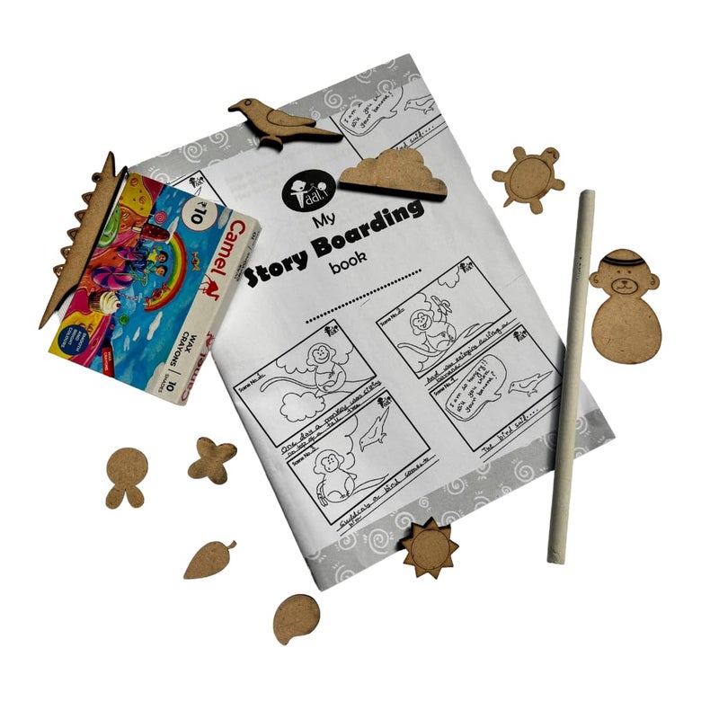 Taali Story Boarding Kit - Story Writing | 10 Character Stencils/Workbook/Crayons/Paper Pencil|Premium Educational Art and Creative Storytelling Tool for Kids|Ideal for Home, Classroom, and Group Play - Image 1
