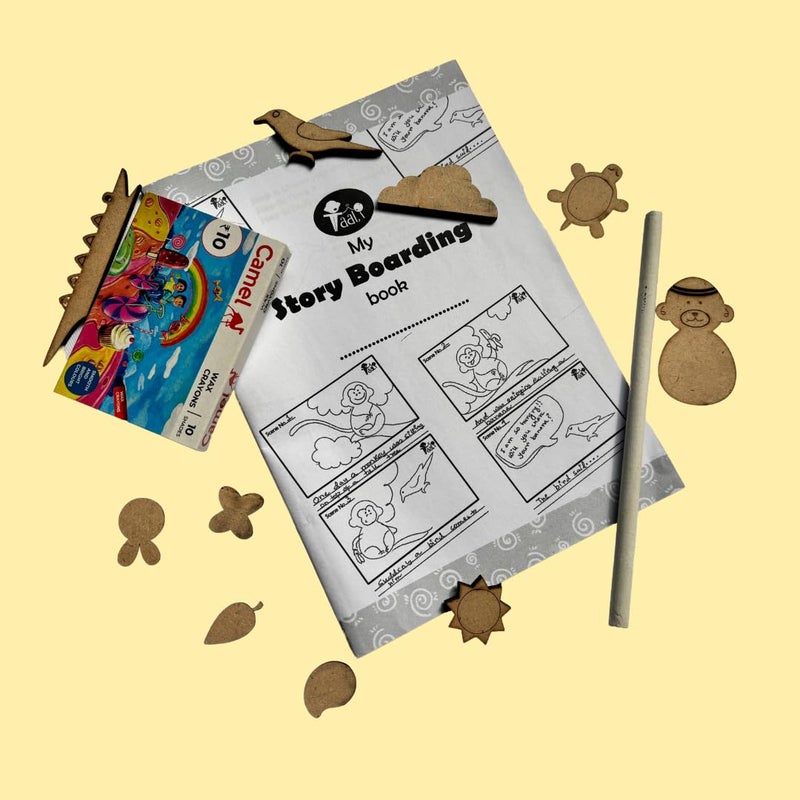 Taali Story Boarding Kit - Story Writing | 10 Character Stencils/Workbook/Crayons/Paper Pencil|Premium Educational Art and Creative Storytelling Tool for Kids|Ideal for Home, Classroom, and Group Play - Image 2