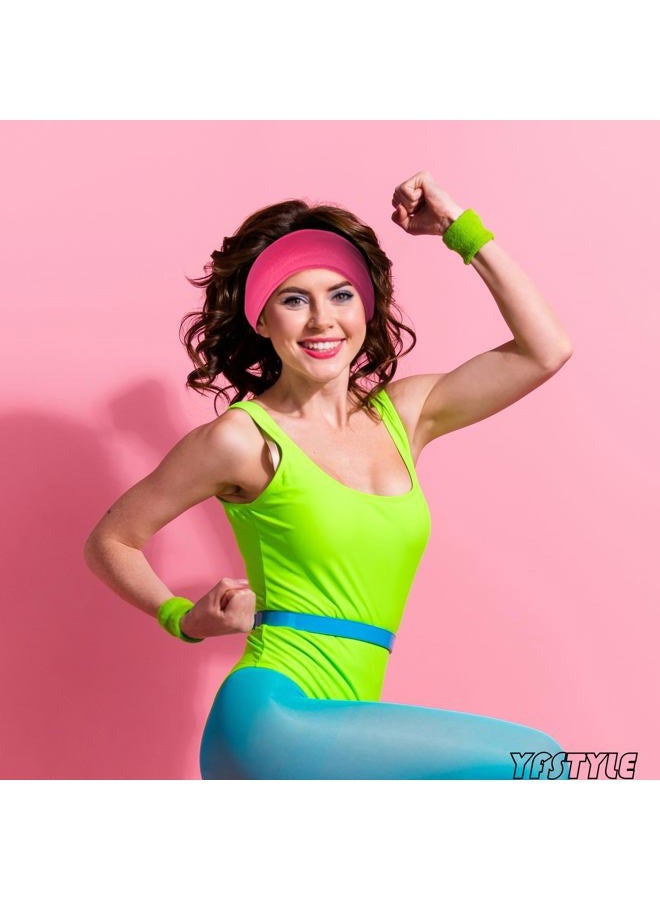 yfstyle 80s 90s Neon Hot Pink Headband 80s 90s Hair Accessories for Glow Party Retro Print Travel Party Sweatbands Yoga Running Fitness Hair Bands Hot Pink - Image 2
