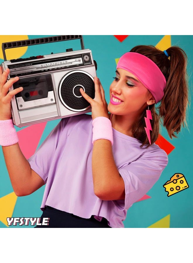 yfstyle 80s 90s Neon Hot Pink Headband 80s 90s Hair Accessories for Glow Party Retro Print Travel Party Sweatbands Yoga Running Fitness Hair Bands Hot Pink - Image 4