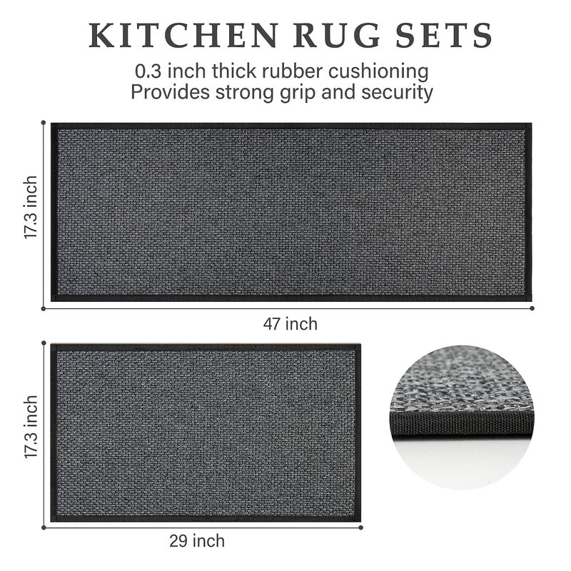 eqivei Kitchen Rugs Non Skid Washable Set of 2 PCS, Absorbent Runner Rugs for Kitchen, Farmhouse Weave Floor Mats in Front of Sink, 17.3"x 47"+17.3"x 29" (Inky) - Image 2