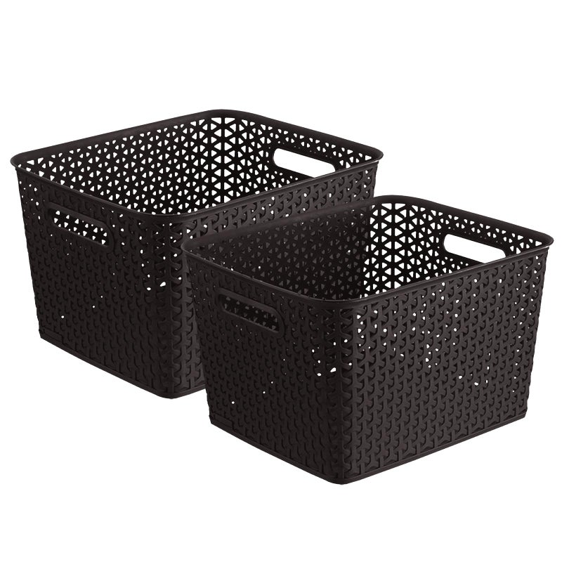 Bel Casa Royal Basket Large (Pack of 2) Multipurpose Plastic Storage Rectangular Baskets For Cloths Toys Wardrobe Home Kitchen & Livingroom I DARK BROWN - Image 3