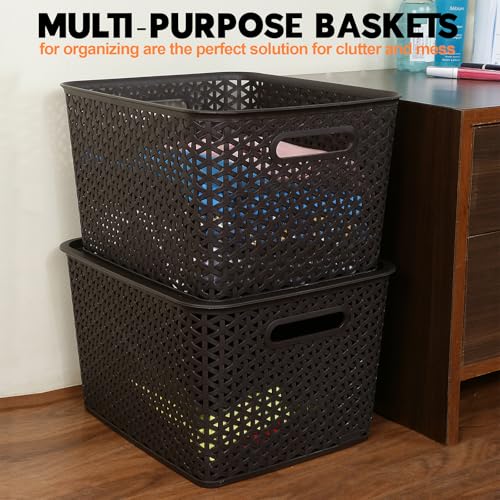 Bel Casa Royal Basket Large (Pack of 2) Multipurpose Plastic Storage Rectangular Baskets For Cloths Toys Wardrobe Home Kitchen & Livingroom I DARK BROWN - Image 2