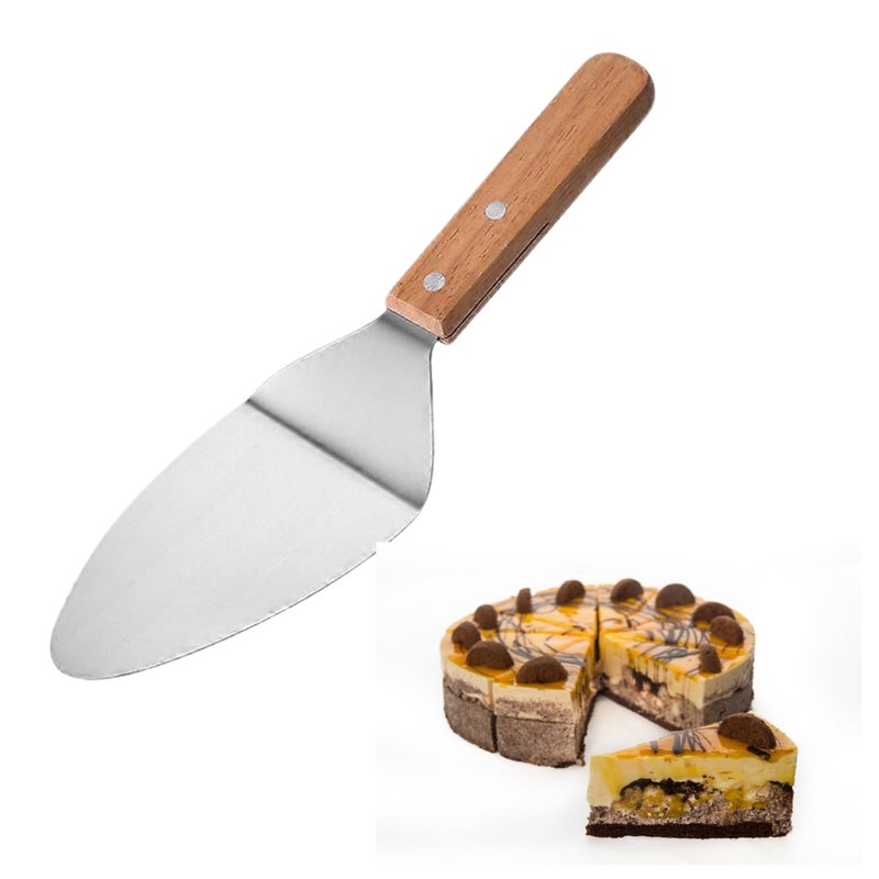 TASKHOUSE Spatula for Cake Holder Pie Server Triangular Wooden Handle Shovel Stainless Steel Pizza Spades (Pack of 1) - Image 1