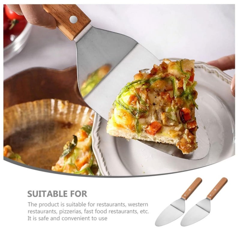 TASKHOUSE Spatula for Cake Holder Pie Server Triangular Wooden Handle Shovel Stainless Steel Pizza Spades (Pack of 1) - Image 4