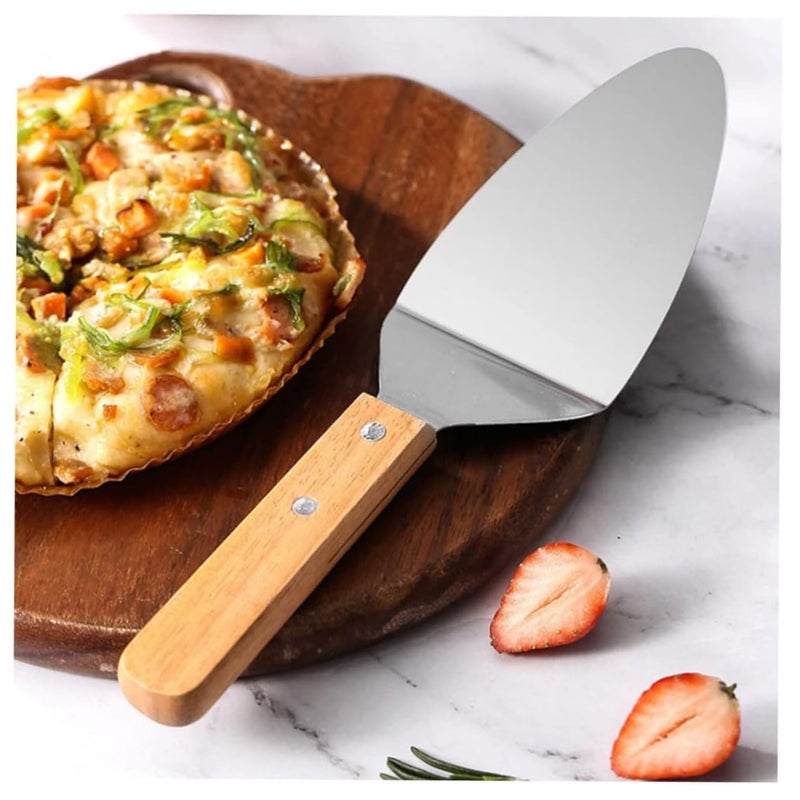 TASKHOUSE Spatula for Cake Holder Pie Server Triangular Wooden Handle Shovel Stainless Steel Pizza Spades (Pack of 1) - Image 5