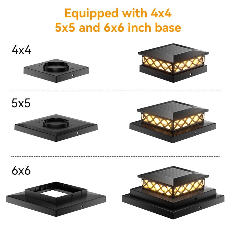 TopVelo 4 Packs Solar Post Cap Lights for Fence and Deck â€“ Auto On/Off Outdoor Lighting, 2 Color Modes with 16 LEDs, Fits 4x4 5x5 6x6 Posts (Black) - Image 4
