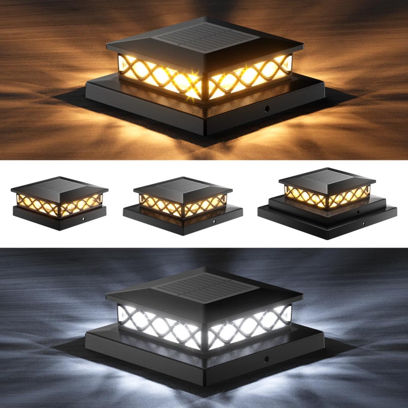 TopVelo 4 Packs Solar Post Cap Lights for Fence and Deck â€“ Auto On/Off Outdoor Lighting, 2 Color Modes with 16 LEDs, Fits 4x4 5x5 6x6 Posts (Black) - Image 1