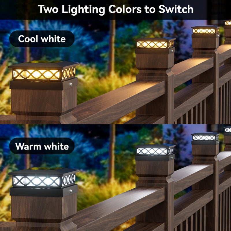 TopVelo 4 Packs Solar Post Cap Lights for Fence and Deck â€“ Auto On/Off Outdoor Lighting, 2 Color Modes with 16 LEDs, Fits 4x4 5x5 6x6 Posts (Black) - Image 3