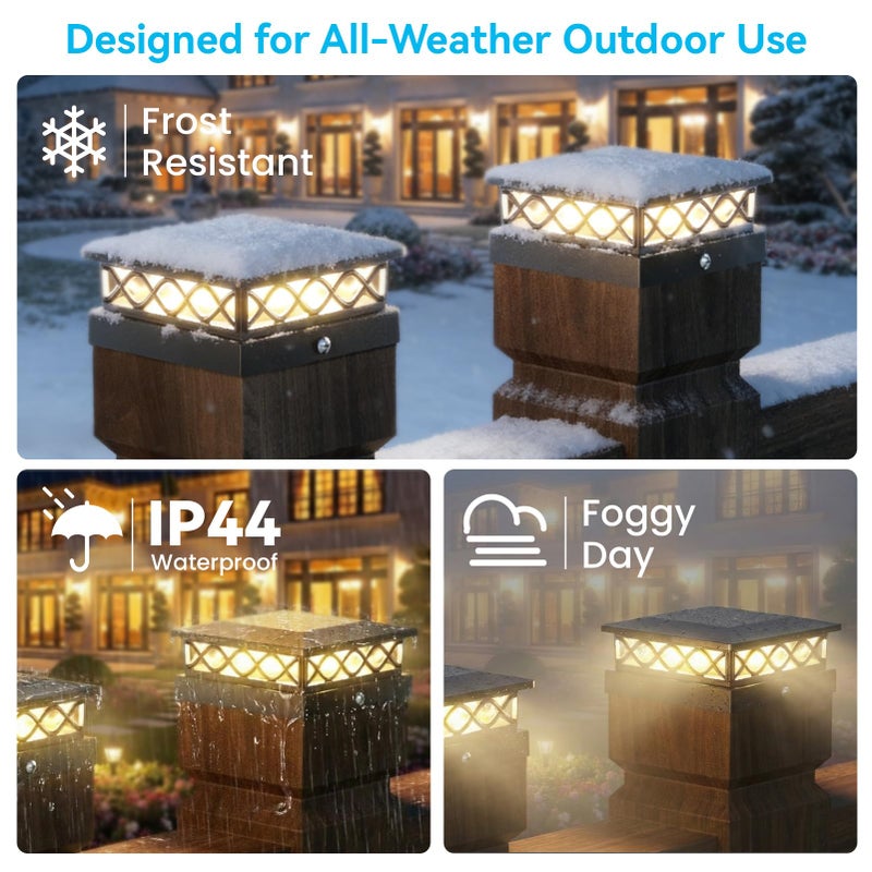 TopVelo 4 Packs Solar Post Cap Lights for Fence and Deck â€“ Auto On/Off Outdoor Lighting, 2 Color Modes with 16 LEDs, Fits 4x4 5x5 6x6 Posts (Black) - Image 2