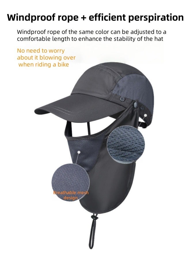 Generic Summer sun hat outdoor fishing sun hat with face and neck flap, removable breathable mountaineering hat (gray)  - Image 4